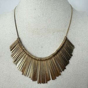 Fringe Bib Necklace‎ Y2K Statement Lobster Clasp Gold Tone Cleopatra Egyptian